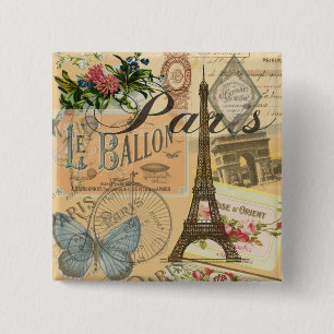 French Vintage Paris Travel 15 Cm Square Badge