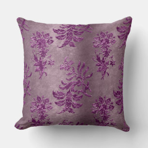 French Vintage Purple Floral Damask Pattern Cushion