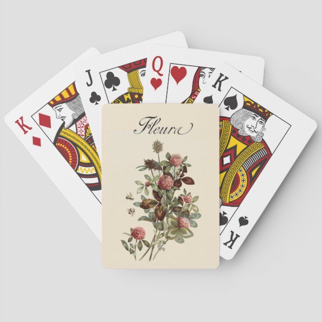 French Vintage Red Clover Floral Playing Cards (Back)