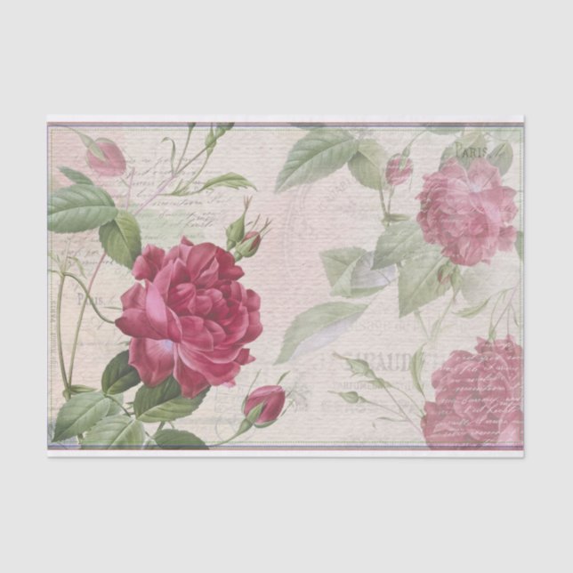 French Vintage Rose Ephemera Decoupage Tissue Paper (Front)