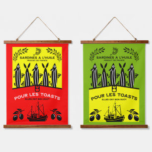 French Vintage Sardine Kitchen Hanging Tapestry