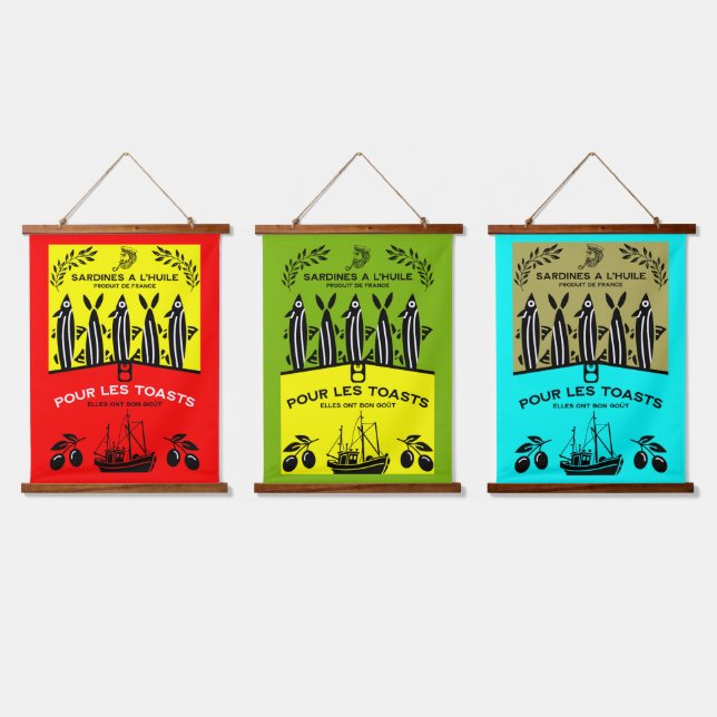 French Vintage Sardine Kitchen Hanging Tapestry (Triple)