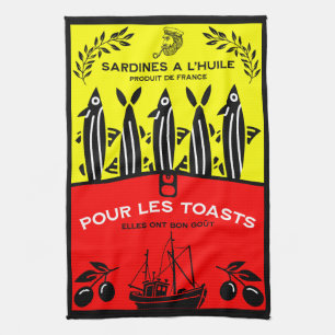 French Vintage Sardine Kitchen Tea Towel