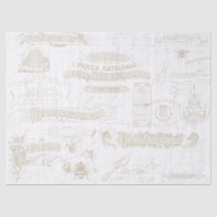 French Vintage Script Ephemera Typography Floral Tissue Paper