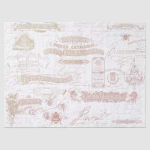 French Vintage Script Ephemera Typography Pink Tissue Paper