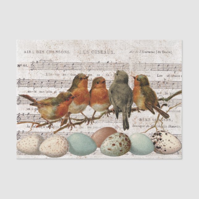 French Vintage Sheet Music Birds Eggs Decoupage (Front)