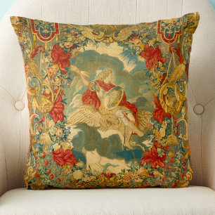 French Vintage Tapestry Jewel Tones Colourful  Cushion