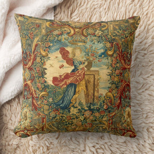 French Vintage Tapestry Jewel Tones Colourful  Cushion