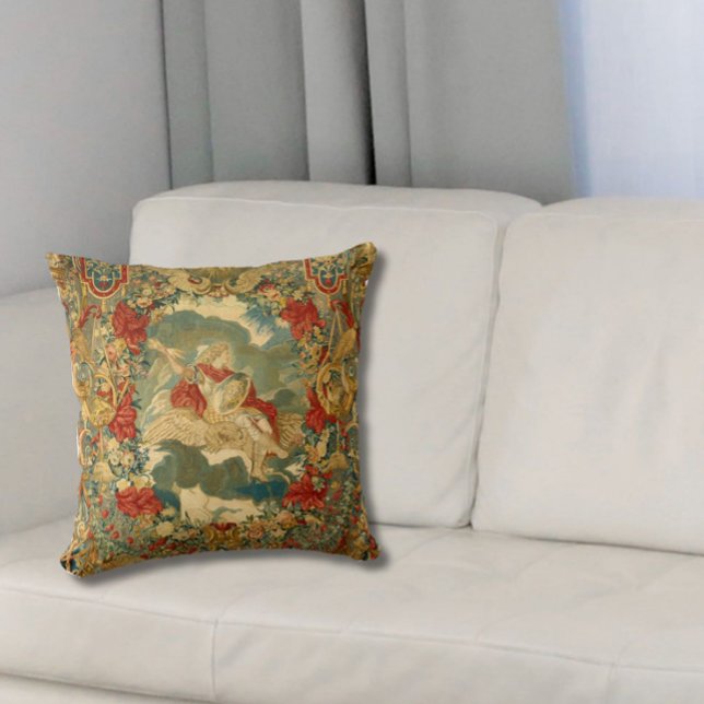 French Vintage Tapestry Jewel Tones Colourful  Cushion (Add a splash of color and elegance to a living room!)