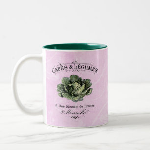 French Vintage Veggie Vegan Cabbage Pink Two-Tone Coffee Mug