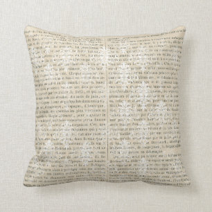 French Vintage White Damask Newsprint Cushion
