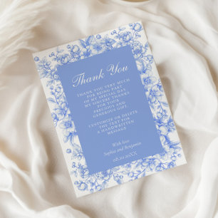 French Wedding Floral Something Blue Thank You Card