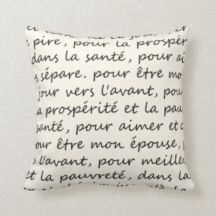 French Wedding Vows Handwriting Black and Ivory Cushion