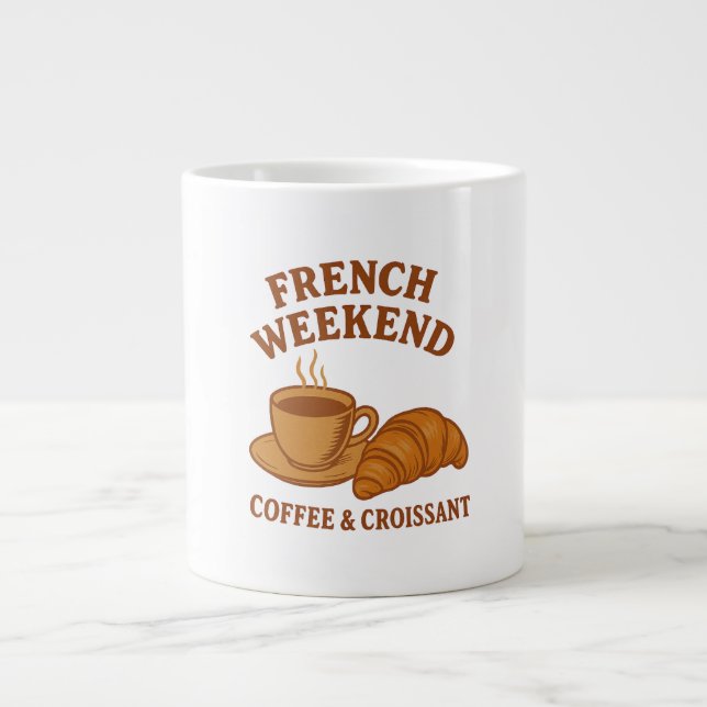 French Weekend Tee – Coffee & Croissant Large Coffee Mug (Front)
