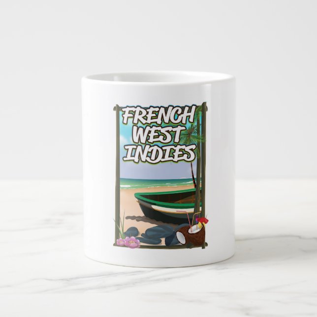 French West Indies Beach travel poster Large Coffee Mug (Front)