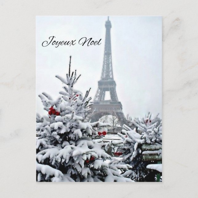 French White Christmas Holiday Postcard (Front)