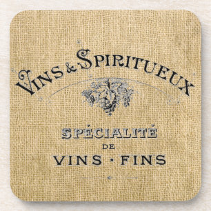 French Wine Ad on Burlap Coaster