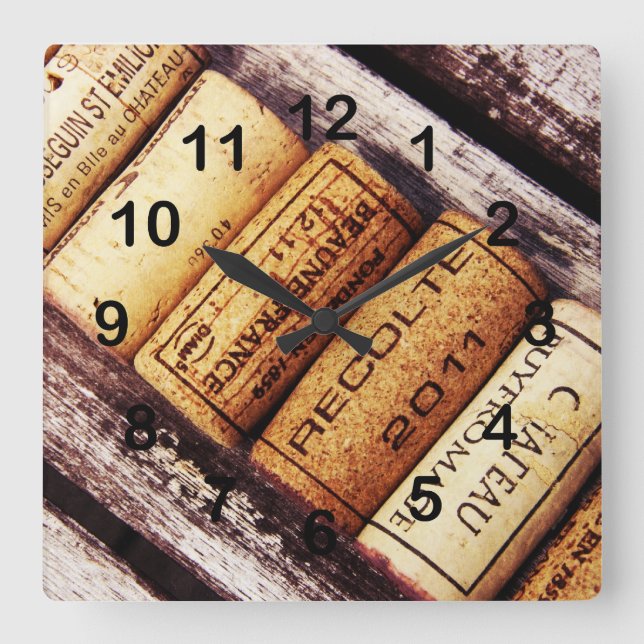 French wine bottle corks collection square wall clock (Front)