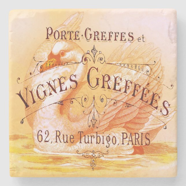 French Wine Grapevine Vintage Advertisement Stone Coaster (Front)