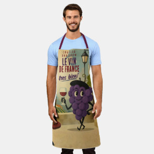 French wine mid century grapes character kitchen apron