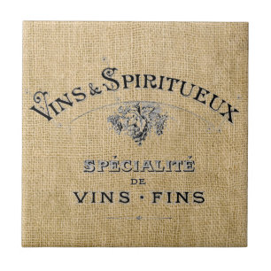 French Wine on Burlap Ceramic Tile
