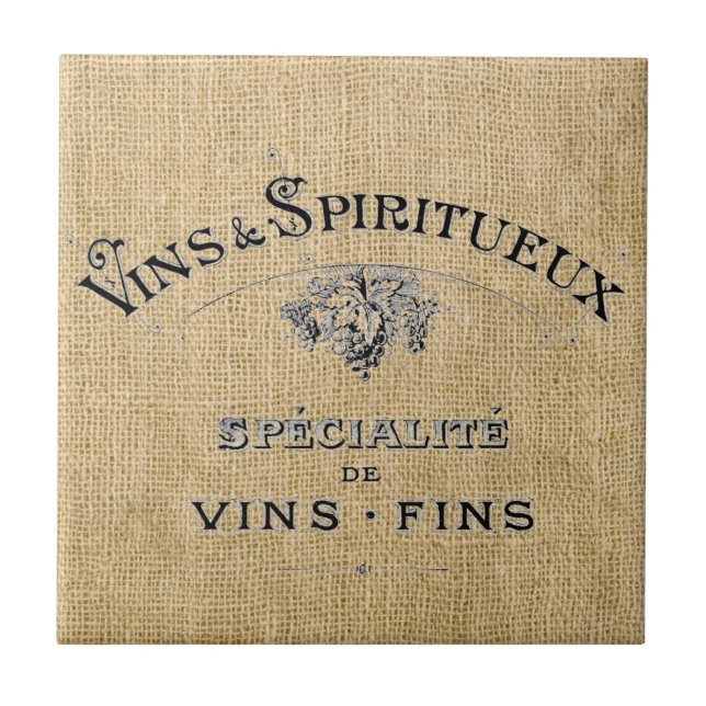 French Wine on Burlap Ceramic Tile (Front)