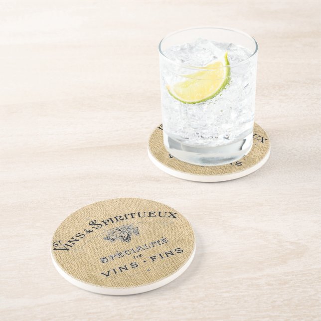 French Wine on Burlap Coaster (Side)