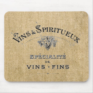 French Wine on Burlap Mouse Pad
