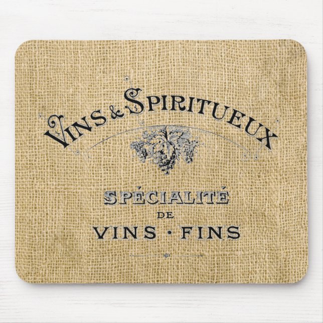 French Wine on Burlap Mouse Pad (Front)