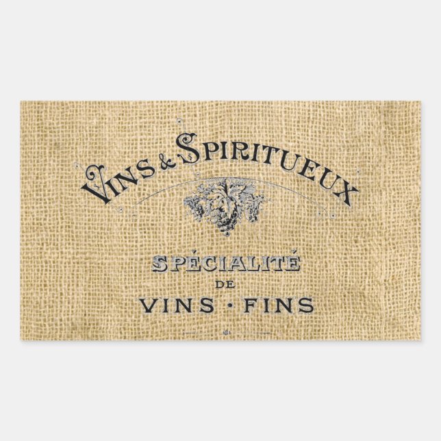 French Wine on Burlap Rectangular Sticker (Front)