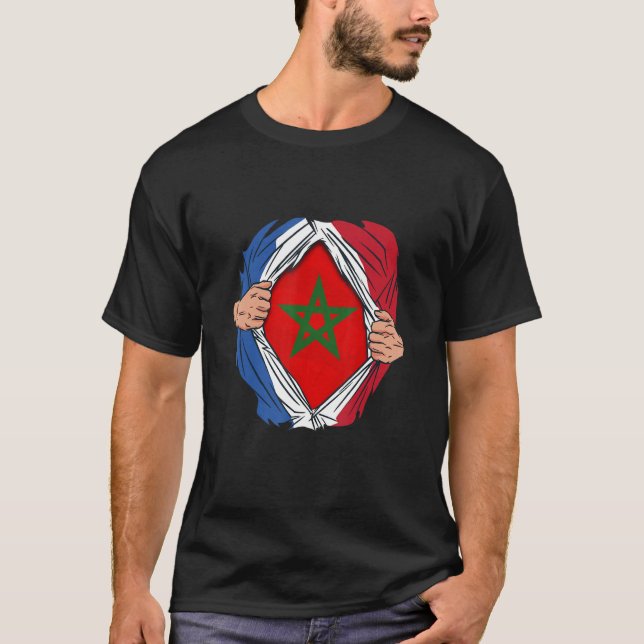 French with Moroccan roots Maroc Flag with France T-Shirt (Front)