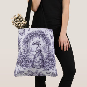 French Woman In a Garden Toile de Jouy Tote Bag