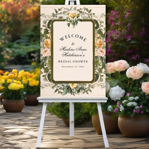 French Yellow Floral Elegant Tea Bridal Shower Poster