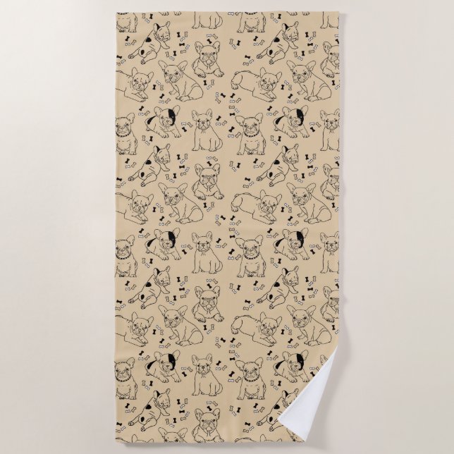 Frenchie and Bones Beach Towel (Front)