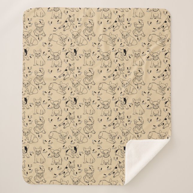 Frenchie and Bones Sherpa Blanket (Front)