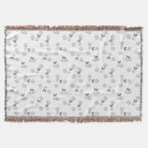 Frenchie and Daisies Throw Blanket