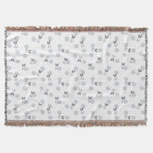 Frenchie and Daisies Throw Blanket (Front)