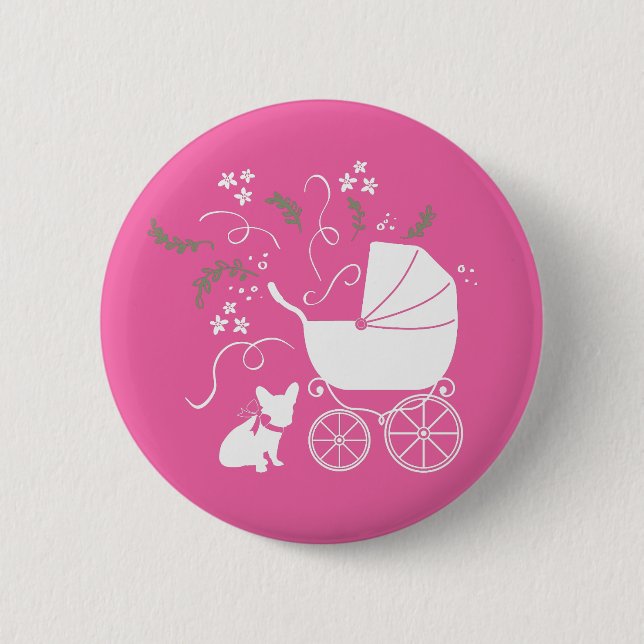 Frenchie Baby Shower French Bulldog Pink 6 Cm Round Badge (Front)
