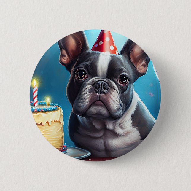 Frenchie Birthday Bash: A Cute French Bulldog 6 Cm Round Badge (Front)