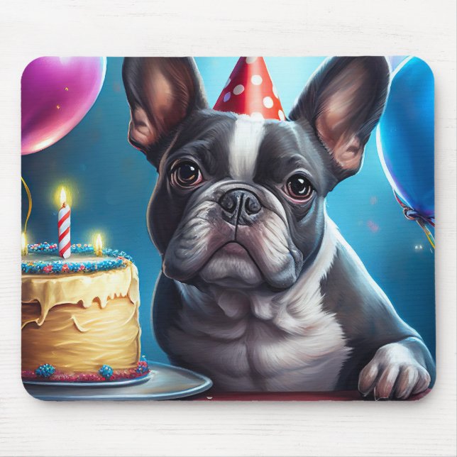 Frenchie Birthday Bash: A Cute French Bulldog Mouse Pad (Front)