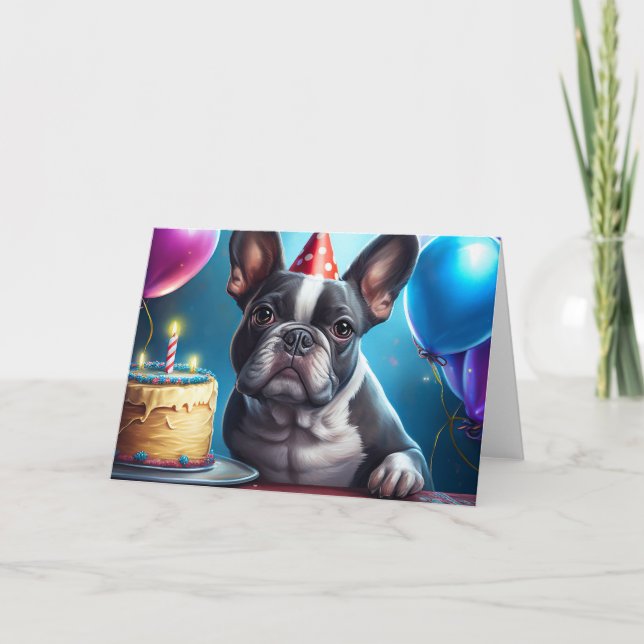 Frenchie Birthday Bash: A Cute French Bulldog Thank You Card (Front)