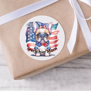 Frenchie Bulldog Mum Patriotic USA Flag  Classic Round Sticker
