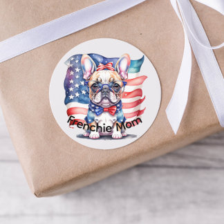 Frenchie Bulldog Mum Patriotic USA Flag  Classic Round Sticker