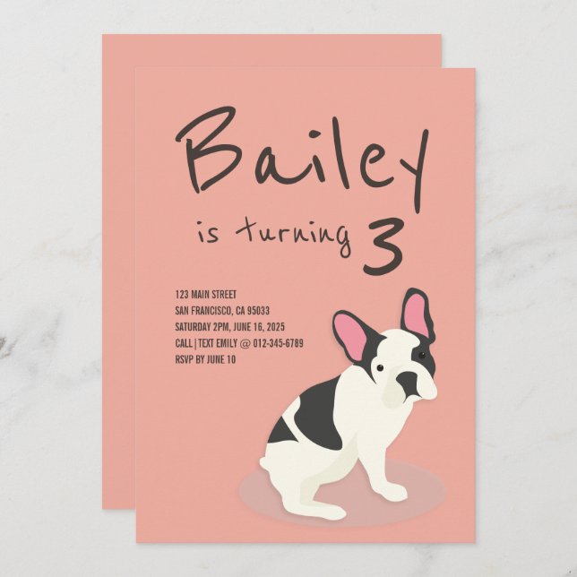 Frenchie Bulldog Puppy Dog Birthday Invitation (Front/Back)