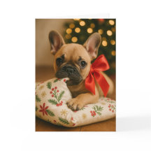 Frenchie Christmas Card – Puppy on Pillow