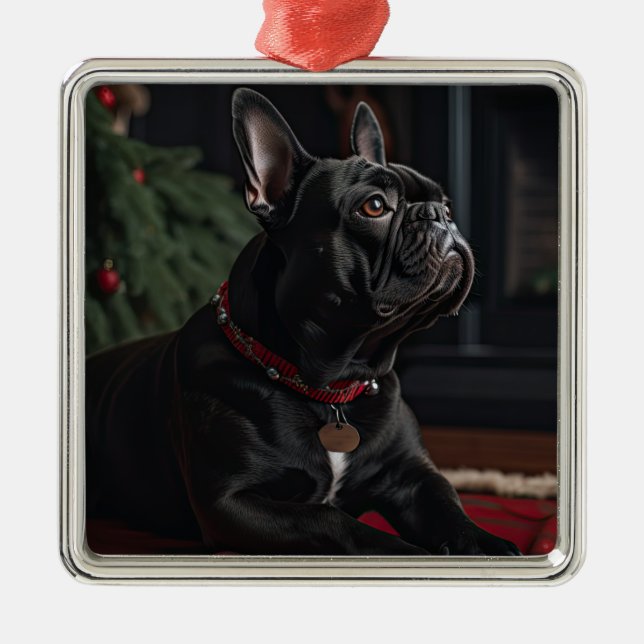 Frenchie Christmas Metal Ornament (Front)