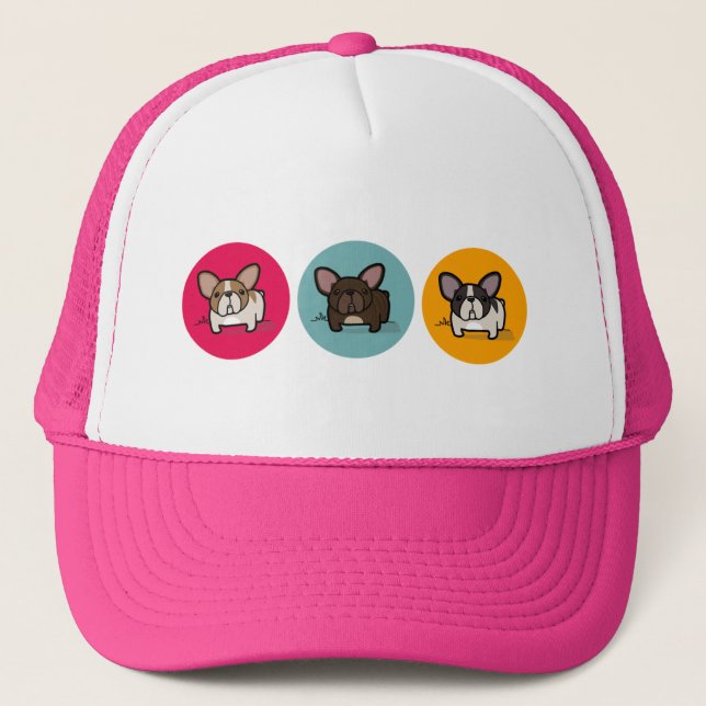 Frenchie Circles - Blue, Gold & Pink Trucker Hat (Front)
