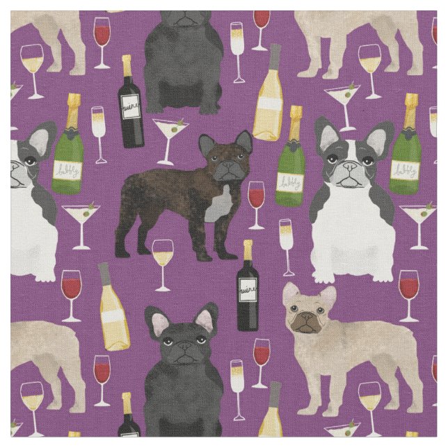 Frenchie dog and wine purple fabric (Close Up)