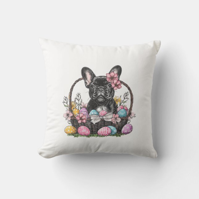 Frenchie Dog Easter Frenchie Dog Eggs Artwork T-Sh Cushion (Front)