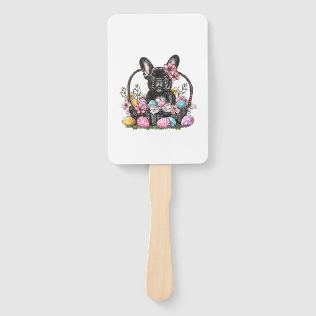 Frenchie Dog Easter Frenchie Dog Eggs Artwork T-Sh Hand Fan (Front)